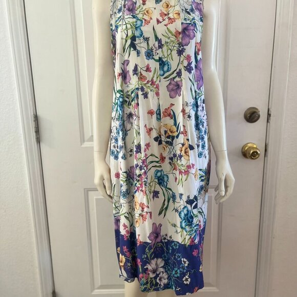 J.Jill Woman's Floral Print Pleated Summer A-Line Midi Dress Sz Lr - Picture 3 of 10